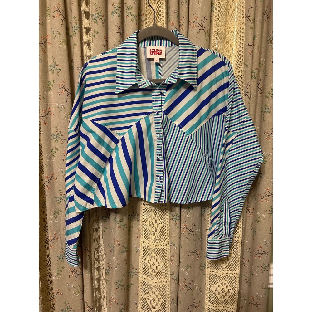 Solid & Striped Emerson Patchwork Stripe Cropped Button Front Blouse Small